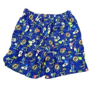 Buc-ees Swim Trunks Mens Small Blue Logo All Over Print Floral Brief Lined Board